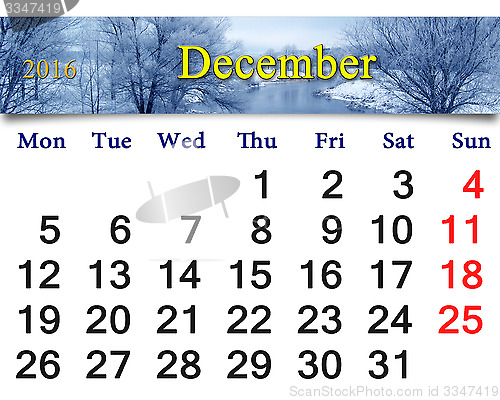 Image of calendar for December 2016 with winter river