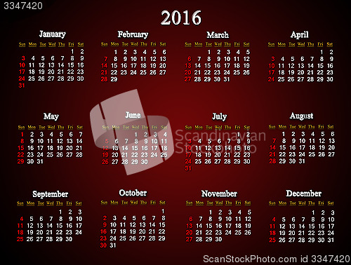Image of claret calendar for 2016 American variant