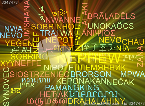 Image of Nephew multilanguage wordcloud background concept glowing