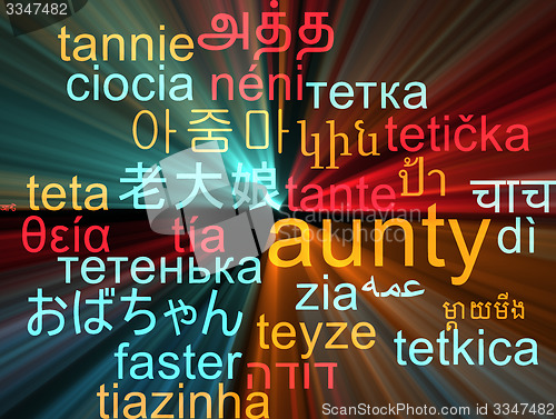 Image of Aunty multilanguage wordcloud background concept glowing