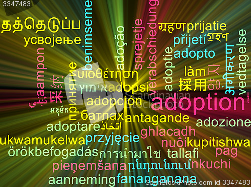Image of Adoption multilanguage wordcloud background concept glowing