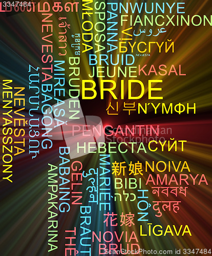 Image of Bride multilanguage wordcloud background concept glowing