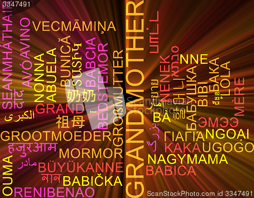 Image of Grandmother multilanguage wordcloud background concept glowing