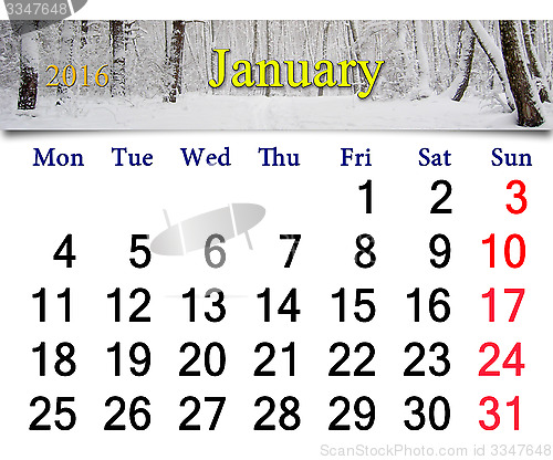 Image of calendar for January 2016