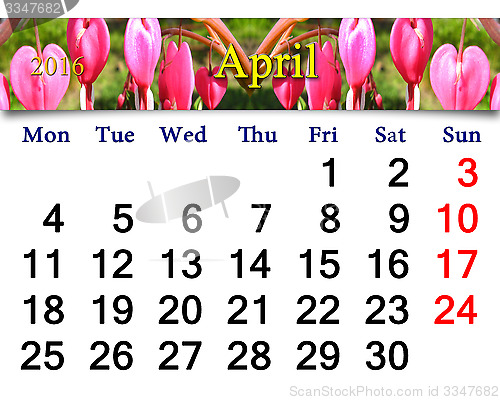 Image of calendar for April 2016 with dicentra