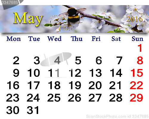 Image of calendar for May 2016