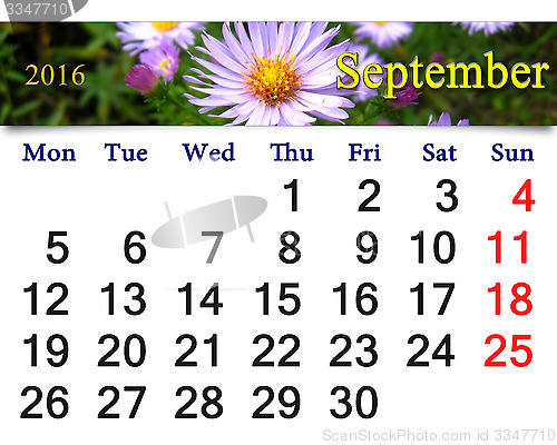 Image of calendar for September 2016 with the pink asters