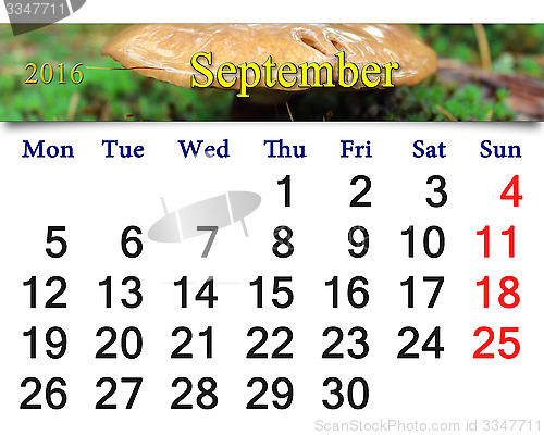 Image of calendar for October 2016 with mushroom Boletus badius