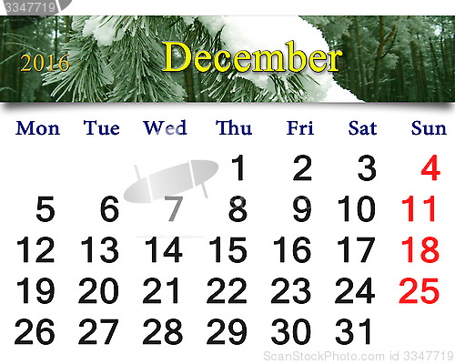 Image of calendar for December 2016 with winter landscape