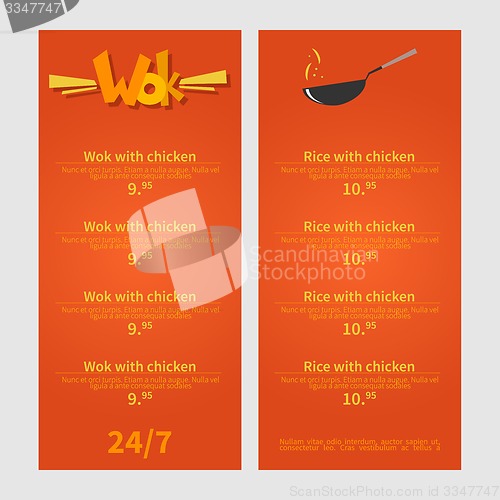 Image of Wok menu. Template menu of  wok restaurant. Flat style illustration