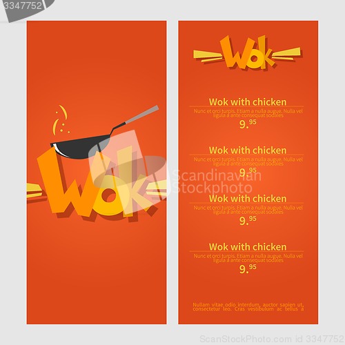 Image of Wok menu. Template menu of  wok restaurant. Flat style illustration