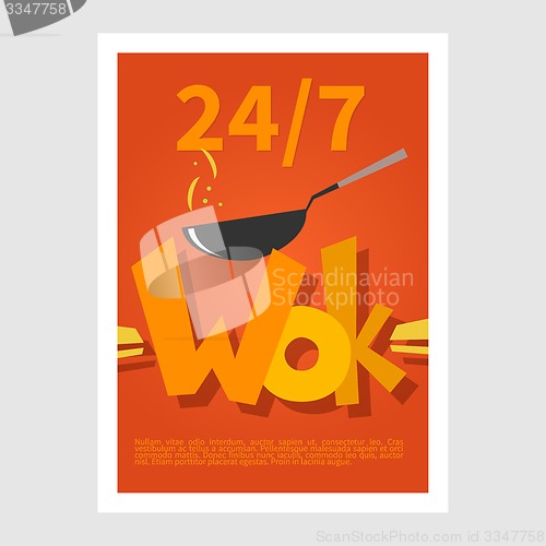 Image of Wok poster. Template poster of  wok restaurant. Flat style illustration