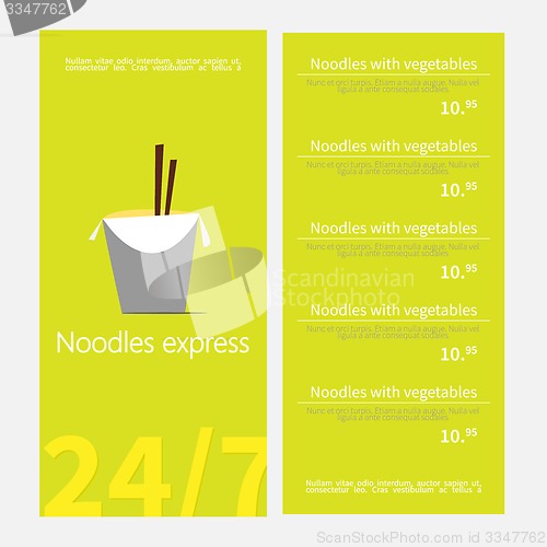 Image of Noodles restaurant menu. Template menu of  noodles restaurant. Flat style illustration