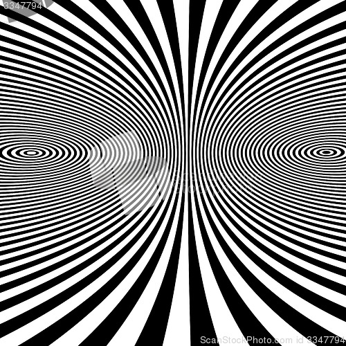 Image of Pattern with optical illusion. Black and white background. 