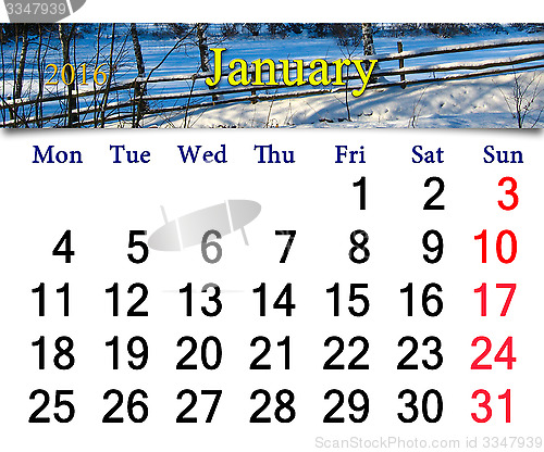 Image of calendar for January 2016