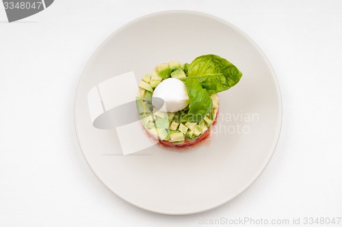 Image of Top view to the salad on the plate