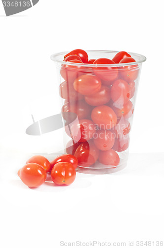 Image of Red cherry tomatoes in plastic packaging