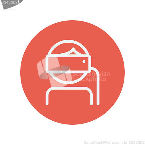 Image of Young lady is using virtual reality headset thin line icon