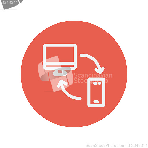 Image of Computer, mobile device and network connection thin line icon