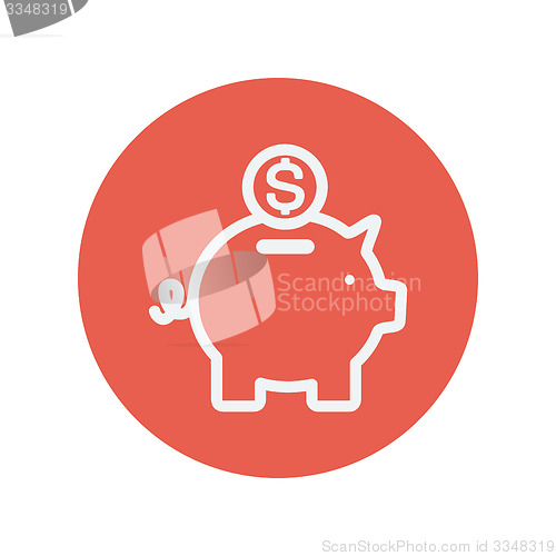 Image of Piggy bank and dollar coin thin line icon