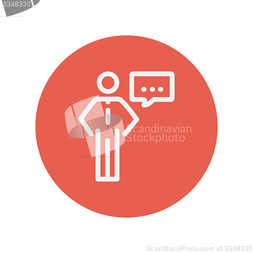 Image of Businessman with speech bubble thin line icon
