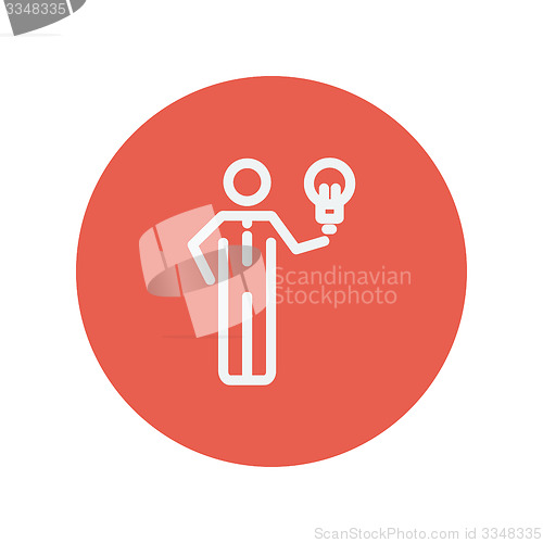 Image of Man holding idea thin line icon