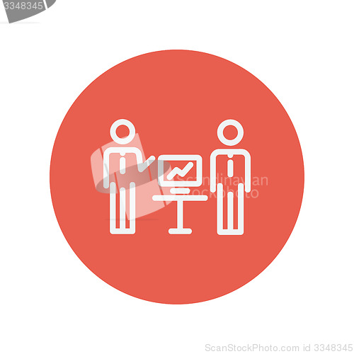 Image of Two men and their business report thin line icon