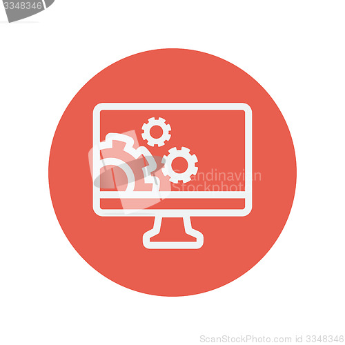 Image of Computer and gear thin line icon