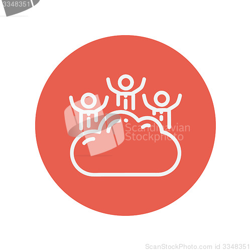 Image of Three men on a cloud thin line icon