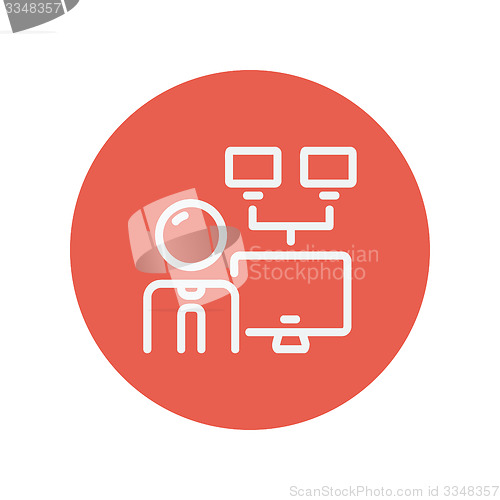 Image of Man and screen with camera thin line icon