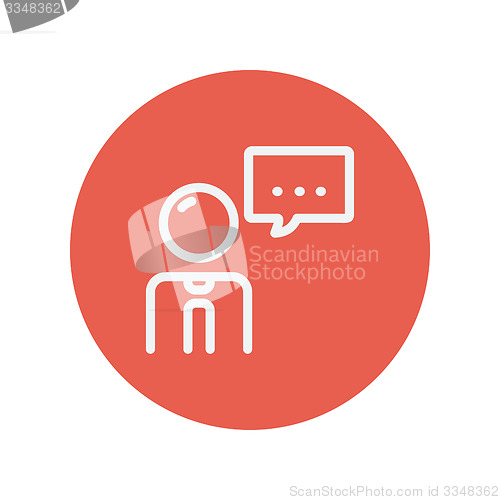 Image of Man with speech bubble thin line icon