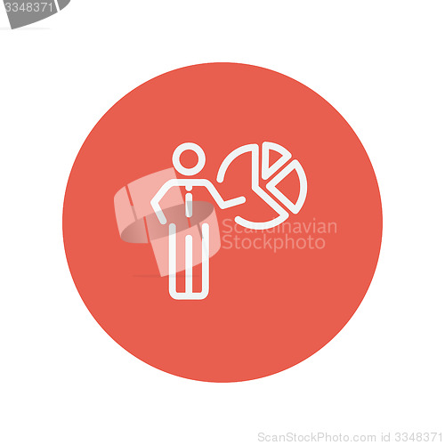 Image of Businessman pointing at pie chart thin line icon