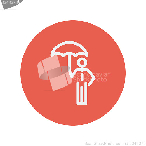 Image of Man with umbrella thin line icon