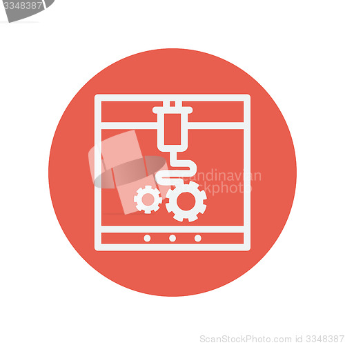 Image of Three D printer with infographic design thin line icon