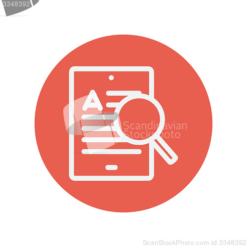 Image of Tablet and magnifying glass searching network thin line icon