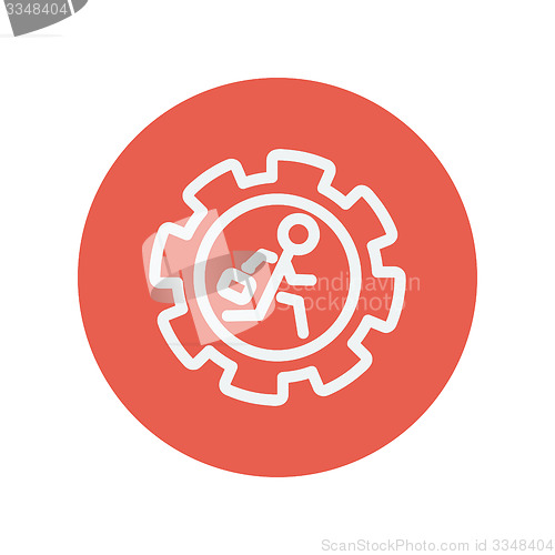 Image of Man running inside the gear thin line icon