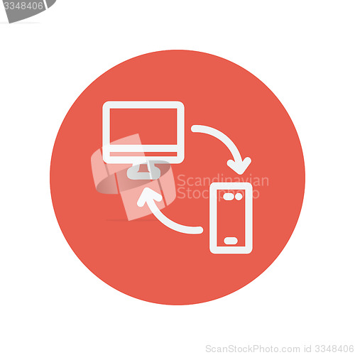 Image of Computer, mobile device and network connection thin line icon