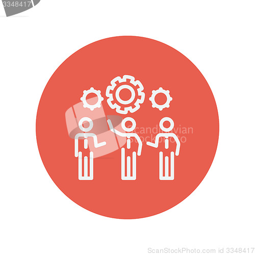 Image of Businessmen holding a gear of machine thin line icon