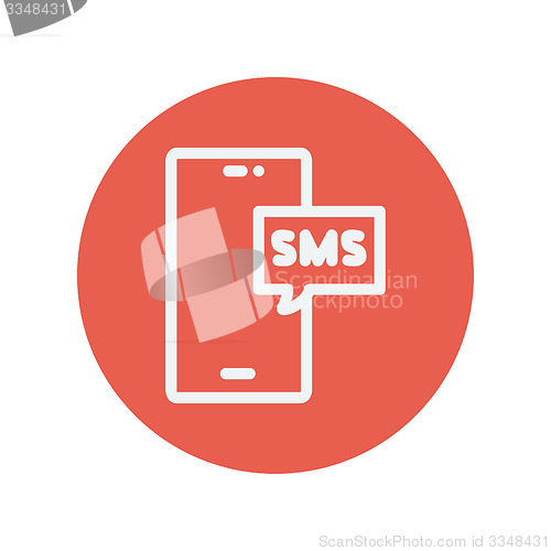 Image of Mobile phone with SMS can receive and send messages thin line icon