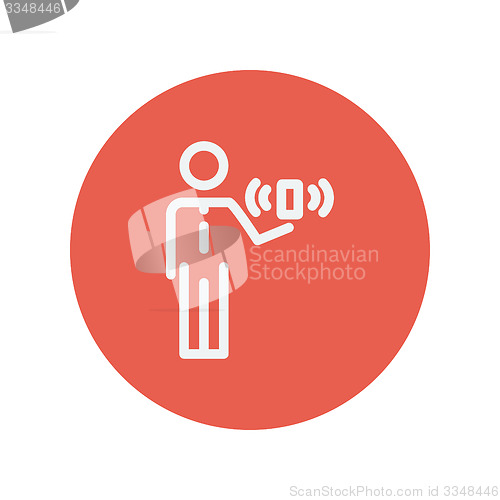 Image of Man and wireless signal thin line icon