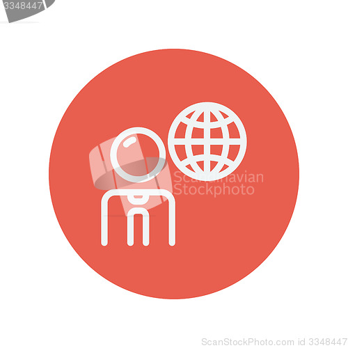 Image of Businessman with global thin line icon