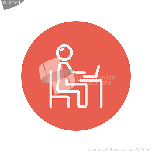 Image of Businessman and laptop thin line icon