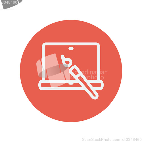Image of Laptop and pen an editors tools thin line icon