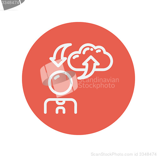 Image of Man with cloud upload and download arrows thin line icon