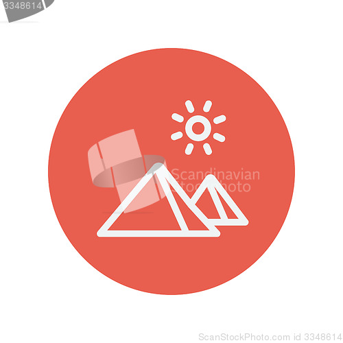 Image of Mountain and sun thin line icon