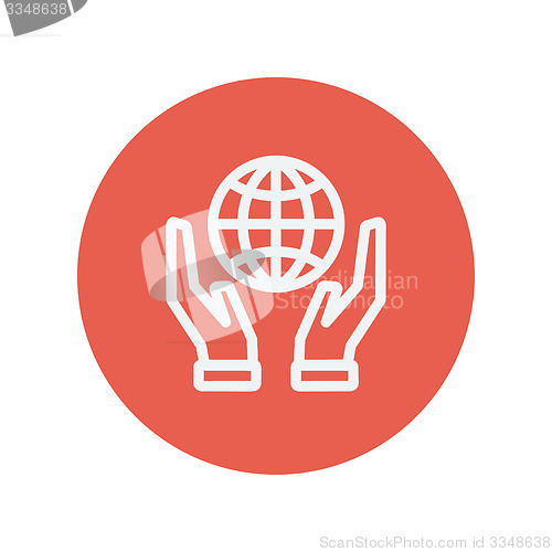 Image of Two hands holding globe thin line icon