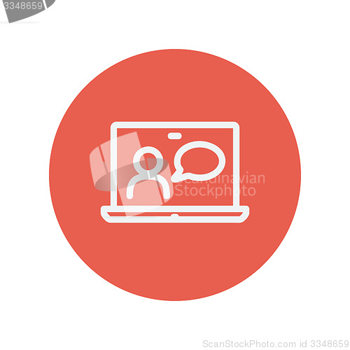 Image of Laptop and mouse in online tutorial thin line icon