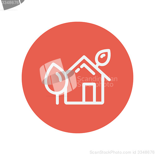 Image of House with leaves thin line icon