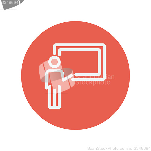 Image of Professor in front of a blackboard thin line icon