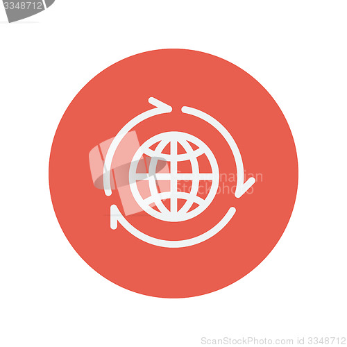 Image of Globe with arrow around thin line icon
